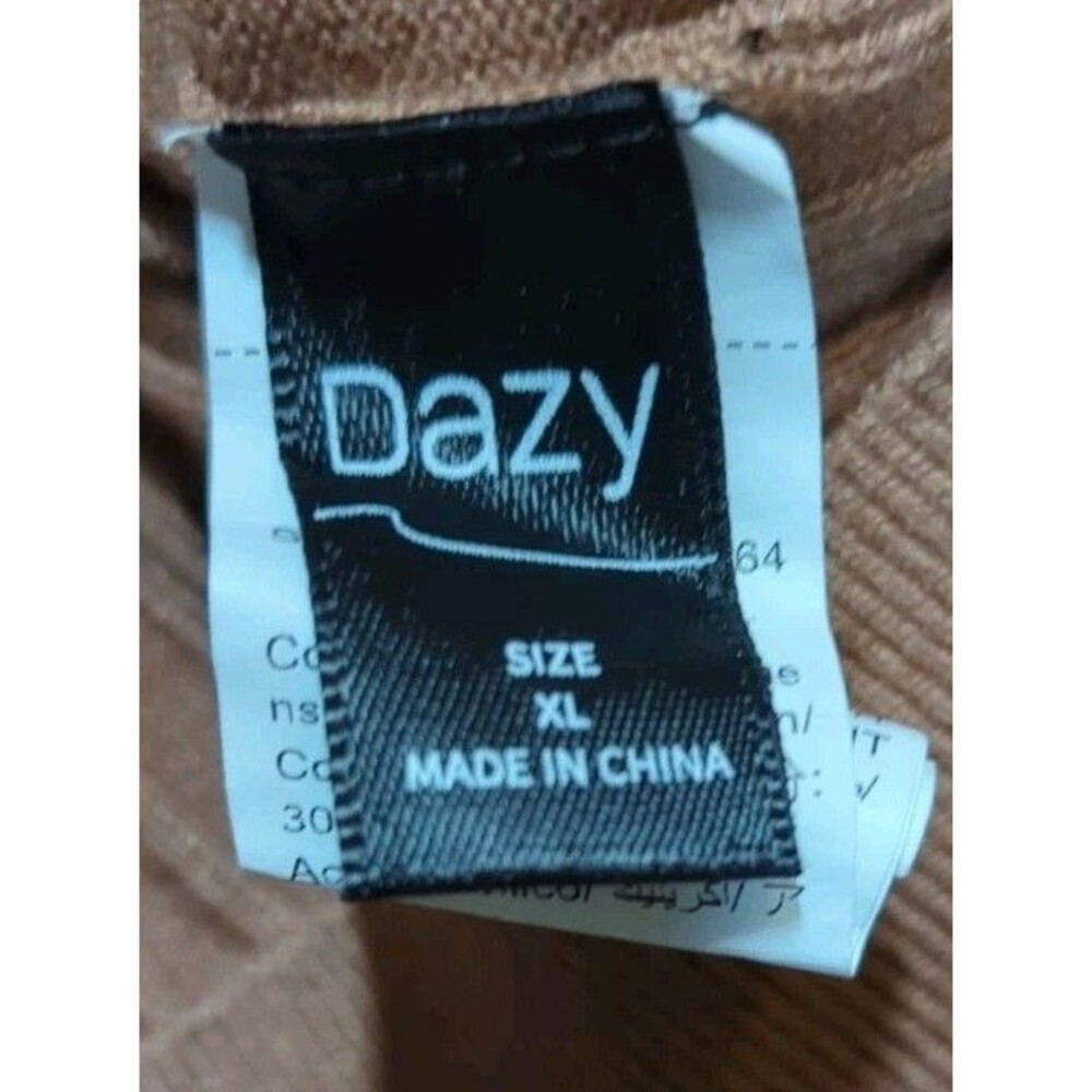 DAZY Women's Brown Ribbed Knit V-Neck Collared Sweater Size XL EUC Retro - Picture 4 of 6